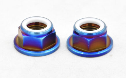 Titanium Nylock nuts with burnt blue color