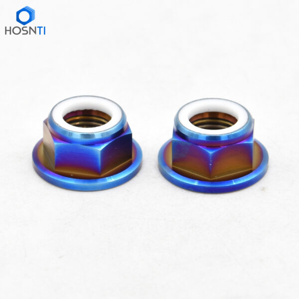 Titanium Nylock nuts with burnt blue color